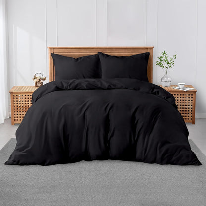 3 Pieces Plain Duvet Cover Set With Matching Pillow Cases, Soft & Breathable Quilt Cover, Polycotton Hotel Collection Solid Color Bedding, Aqua