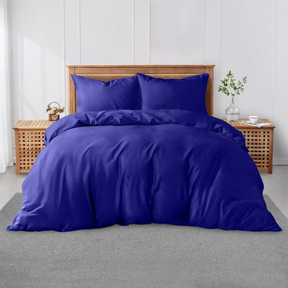 3 Pieces Plain Duvet Cover Set With Matching Pillow Cases, Soft & Breathable Quilt Cover, Polycotton Hotel Collection Solid Color Bedding, Aqua