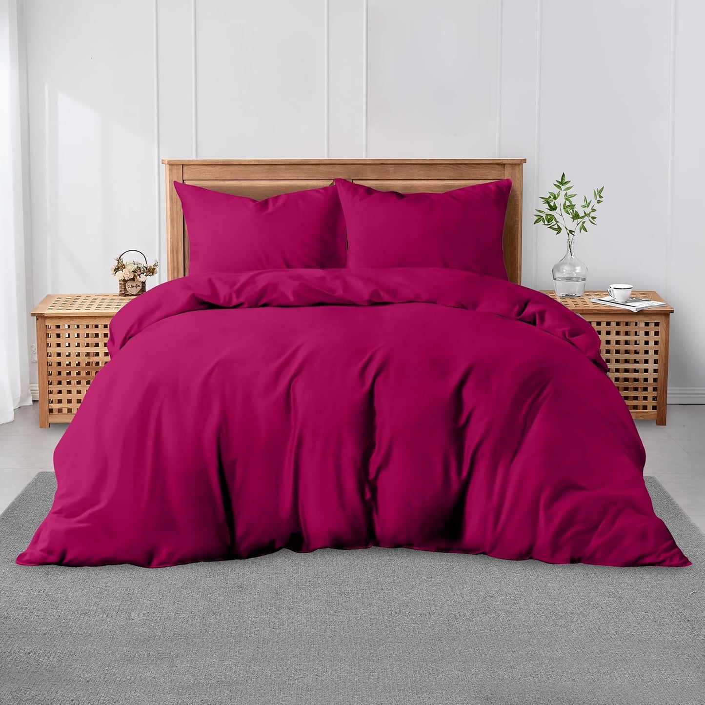 3 Pieces Plain Duvet Cover Set With Matching Pillow Cases, Soft & Breathable Quilt Cover, Polycotton Hotel Collection Solid Color Bedding, Aqua