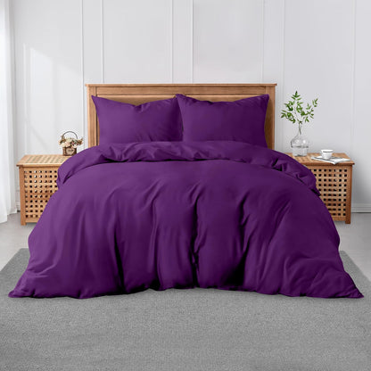 3 Pieces Plain Duvet Cover Set With Matching Pillow Cases, Soft & Breathable Quilt Cover, Polycotton Hotel Collection Solid Color Bedding, Aqua