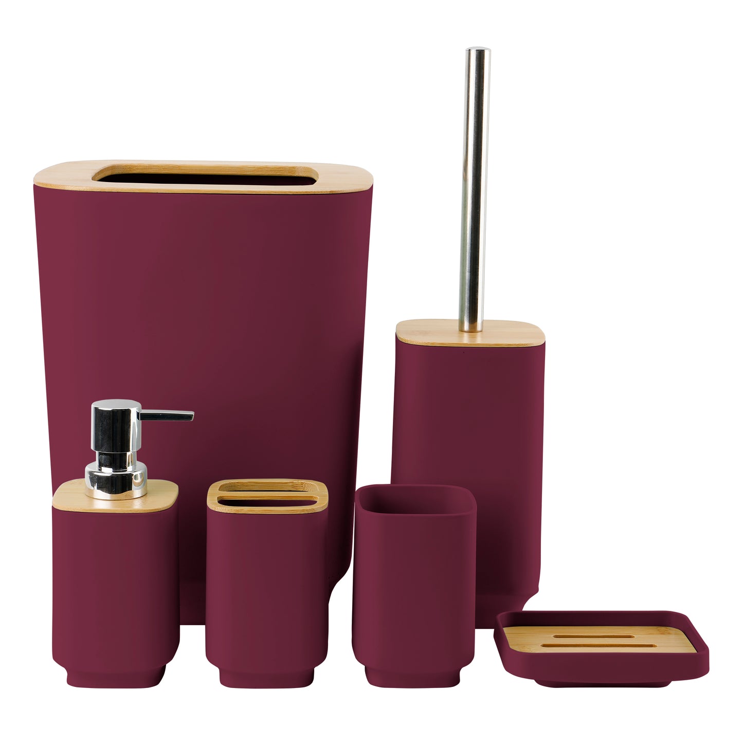 6 Pieces Bathroom Accessories- Bathroom Bin And Toilet Brush Set- Durable Toothbrush Holder Cup- Soap Dispenser With Pump- Soap Dish Holder- Modern Trash Can
