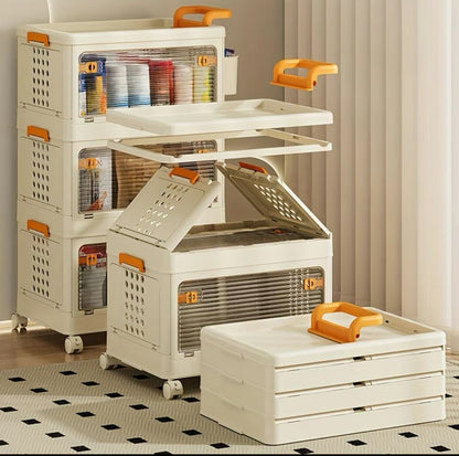 5-layer Large Plastic Foldable Storage Boxes with Lid, Clear Heavy Duty Storage Box on Wheels, Folding Storage Box, Storage Tower for Bedroom/Living Room/Hallway/Office