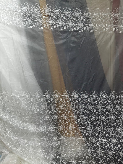 Leaf Design and Plain Voile Net Curtain - Sold By The Metre - (Drop: 118" (300cm)