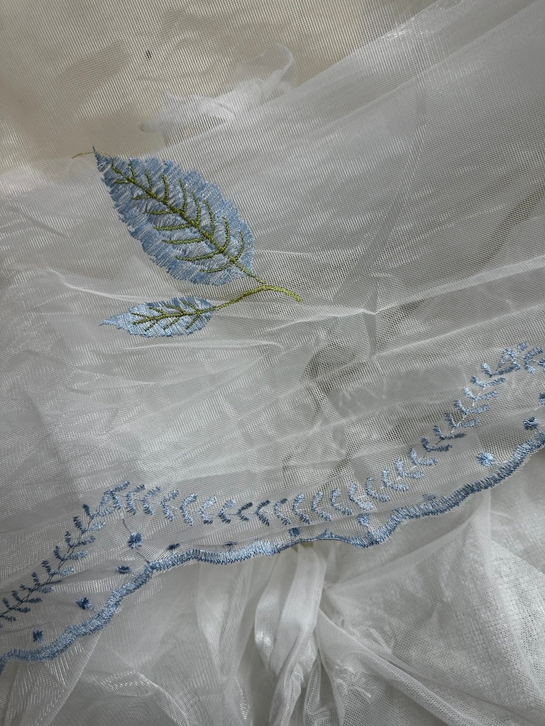 Leaf Design and Plain Voile Net Curtain - Sold By The Metre - (Drop: 118" (300cm)