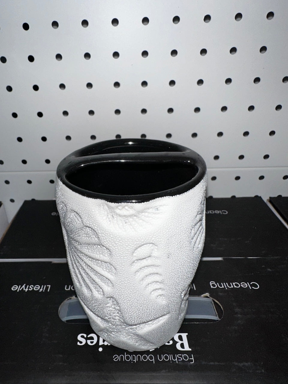 4-Piece White Black Aquarium  Effect Ceramic Bathroom Accessory, Includes Liquid Soap or Lotion Dispenser, Toothbrush Holder, Tumbler, Soap Dish