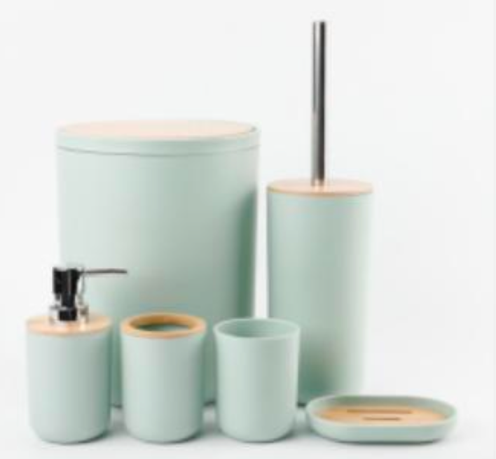 6 piece Bathroom Accessories Set with round bamboo cover