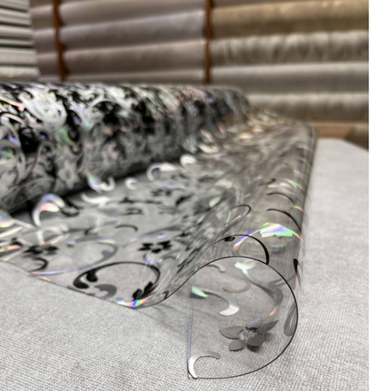 PVC Table cloths Protector for Table/ Waterproof Desk Table Pads Table Covers 2mm transparent with black flowers