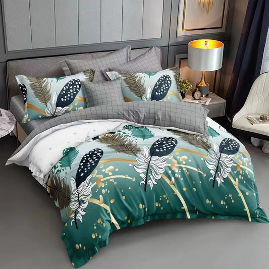 4 Piece  (Double)  Bedding Set 3D Design Duvet Cover Set Microfibre Printed Bedding Set with Pillow Cases and Extra Fitted Sheet Hypoallergenic