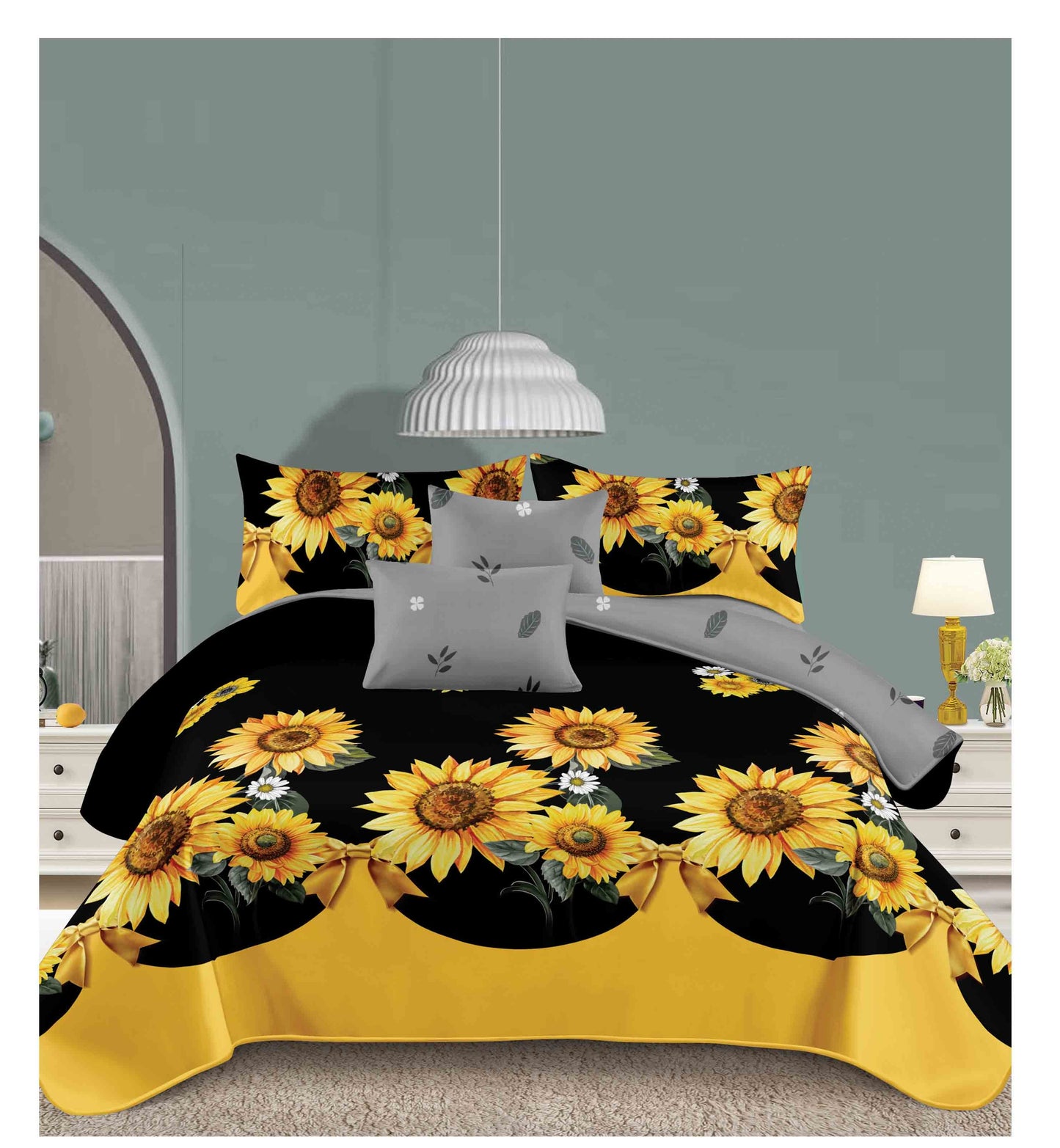 4 Piece (King)  Bedding Set 3D Design Duvet Cover Set Microfibre Printed Bedding Set with Pillow Cases and Extra Fitted Sheet Hypoallergenic