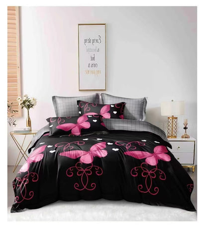4 Piece  (Double)  Bedding Set 3D Design Duvet Cover Set Microfibre Printed Bedding Set with Pillow Cases and Extra Fitted Sheet Hypoallergenic