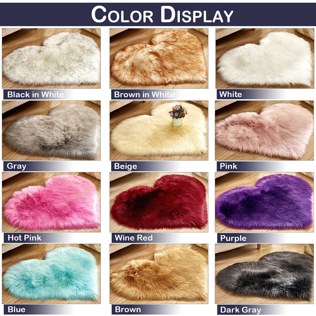 Heart Shaped Love Soft Faux Sheepskin Fur Rugs (90 X 70cm)
