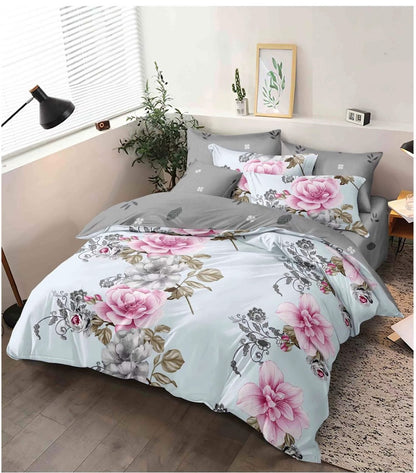 4 Piece (King)  Bedding Set 3D Design Duvet Cover Set Microfibre Printed Bedding Set with Pillow Cases and Extra Fitted Sheet Hypoallergenic
