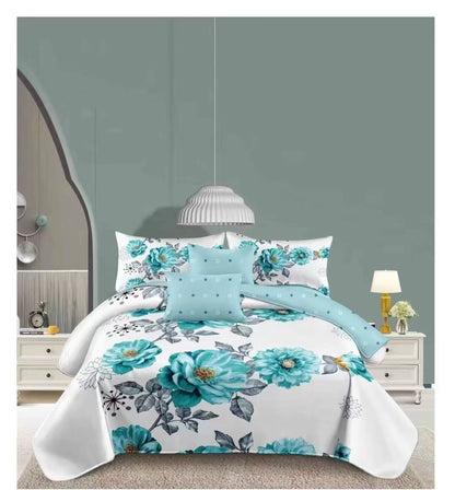 4 Piece (King)  Bedding Set 3D Design Duvet Cover Set Microfibre Printed Bedding Set with Pillow Cases and Extra Fitted Sheet Hypoallergenic